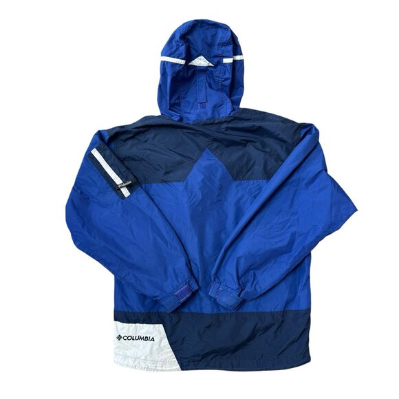 Vtg Columbia Rain Jacket Mens Medium Windbreaker Hooded Blue White - Picture 3 of 12